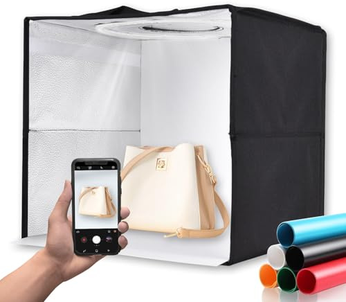 Tomvorks Versatile Scatola Luminosa da Studio Fotografico da Tavolo con Illuminazione Regolabile, 6 Sfondi Colorati, Comodo Alimentatore USB, Ideale per Artisti e Prodotti Fotografici (M)