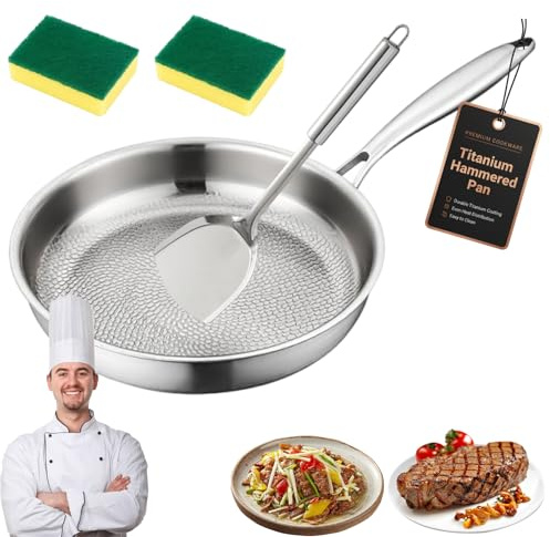 Generisch Sartén de titanio, sartén de titanio para la cocina, sartén de titanio sin recubrimiento con tapa 24/26/28/30 cm, antiadherente y duradera (tapa no incluida, 24 cm)