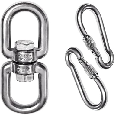 SITBXO Pivotant à Double extrémité 1+2 Pièces M4-M12 en Acier Inoxydable 304, Anneau Pivotant, Double Crochet À Œillet avec Mousqueton for Suspension(M4)