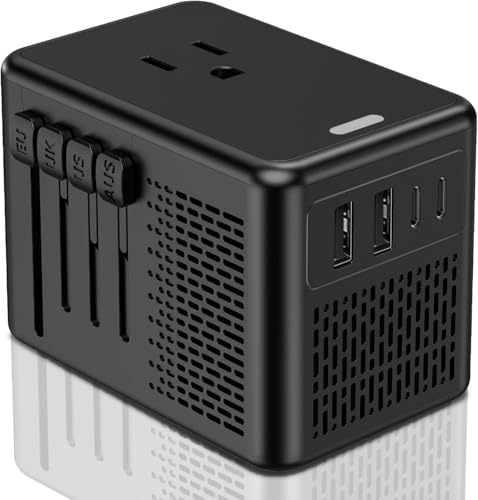 220V to 110V Voltage Converter US to Europe for Hair Dryer with Fast Charging 2 USB A 2 USB C, Power Converter Adapter Combo European Travel Converter International Adapter C A I G (Black)