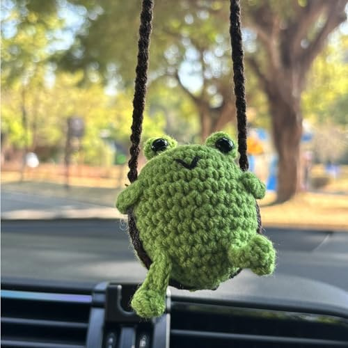 Gehäkelte Autospiegel Anhänger, Frosch Auto Anhänger | Auto Rückspiegel Ornament Handgefertigt Gestrickt Autoanhänger Dekor für Autospiegel, Türen, Zuhause, Büro (Frosch- A)