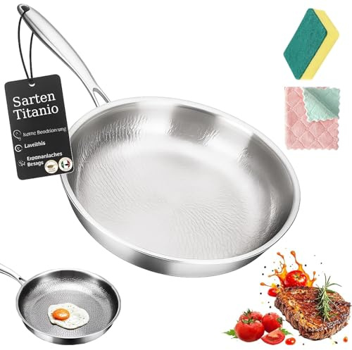 Genérico Sarten de Titanio sin Revestimiento, Premium Titanium Pro 20/24/26/28/30 cm, Sartén de Titanio Robusta sin Revestimiento con Mango Desmontable (Sin tapa, 28 cm)