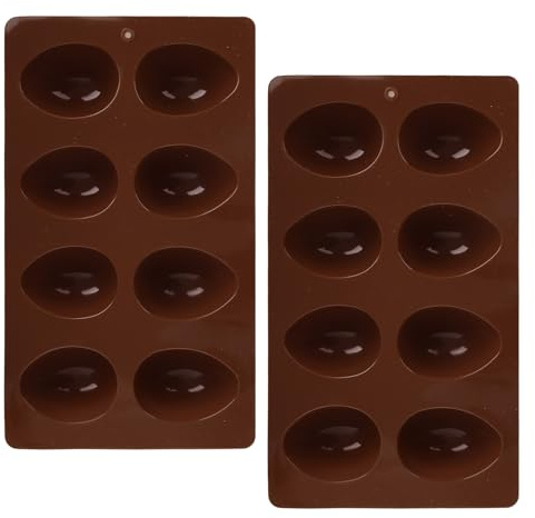 2Pcs 8-Cavity Silicone Easter Egg Molds, Egg Shaped Cake Pop Mold, Baking Supplies for Making Chocolate Jello Candy (Chocolate)