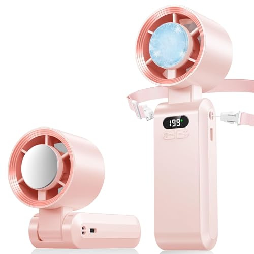 Mini Ventilador de Mano Portatil,Función de refrigeración,5000 mAh,Flujo de Aire Potente de 10 m/s(1-199 velocidad),Ventilador de Cuello Pequeño Plegable USB para Camping,Viajes,Hogar,Oficina