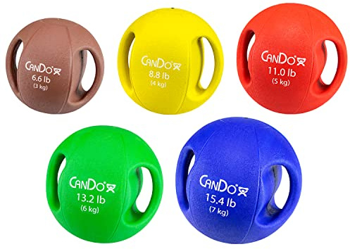 CanDo Molded Dual Handle Medicine Ball - 5 pc Set (Tan, Yellow, Red, Green, Blue)