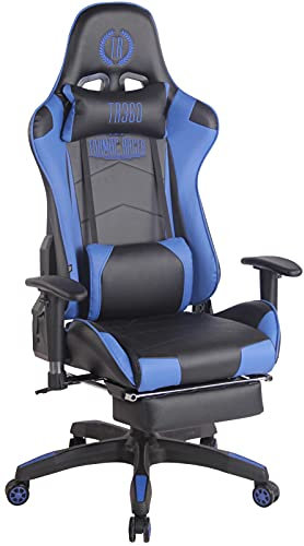 CLP Gaming Bürostuhl Turbo I Höhenverstellbarer Schreibtischstuhl Mit Fußablage, Farbe:schwarz/blau, Material:Kunstleder
