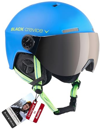 Black Crevice Unisex – vuxen, blå lime/visir silver, skidhjälm Gstaad med visir, S/M (54-57), (54-57 cm)