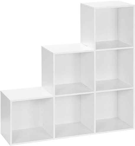 HOMCOM 3-tier Step 6 Cubes Storage Unit Particle Board Cabinet Bookcase Organiser Home Office Shelves - White