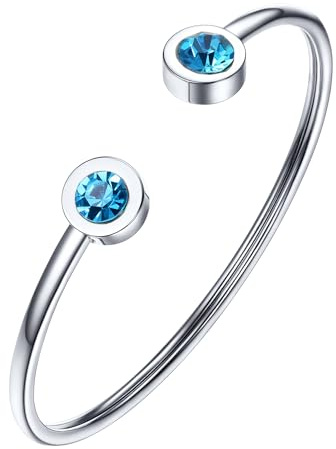 PROSTEEL Armband März Geburtsstein offener Armreif Edelstahl Frauen Mädchen Armband Minimalismus ModeSchmuck Accessoire für Geburtstag Weihnachten Muttertag(Silber)
