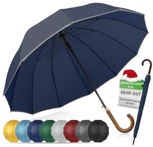 ADRIANO PORCARO® Regenschirm Sturmfest I Ø120cm Schirm I Regenschirm Groß XXL mit Reflektierendem Rand I 12 Streben Stockschirm I inkl. Schirmhülle - Für Herren & Damen I Blau