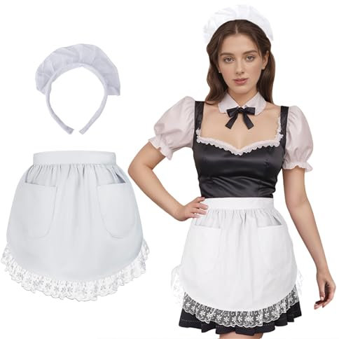 Aspire Tablier de Cuisine en Coton pour Femme Taille Basse Tablier en Dentelle avec Poche pour Le café, Le Restaurant, la Cuisine