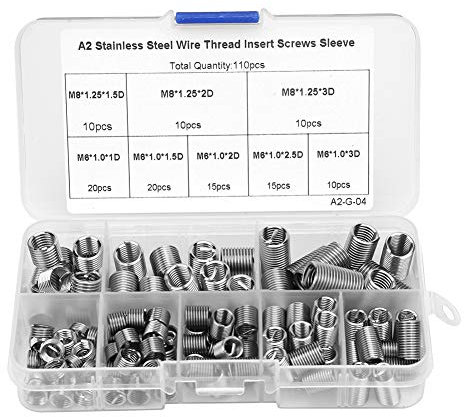 110 Stück Edelstahl-Drahteinsätze, Reparaturhülsen mit Spiralgewinde, Innengewinde M6-M8/1D-3D mit Box