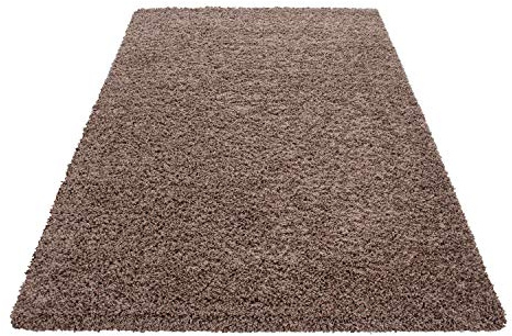 Utsökt matta hög lugg – mjuk, fluffig och enkel skötsel, rund design för en mysig vardagsrumsatmosfär, premium Shaggy Flokati matta, storlek: 80 x 150 cm, färg: mocka