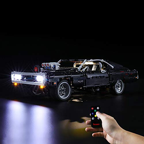 BRIKSMAX LED-belysningssats för LEGO Dom's Dodge laddare kompatibel med LEGO 42111 byggklossar modell – inkluderar inte LEGO Set (fjärrkontrollversion)