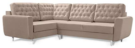 Robin Linda Ecksofa mit Schlaffunktion 2X Bettkasten Kissen Sofa L-Form Schlafsofa Freistehende Eckcouch Schlafcouch Wohnzimmermöbel Wohnlandschaft Beige