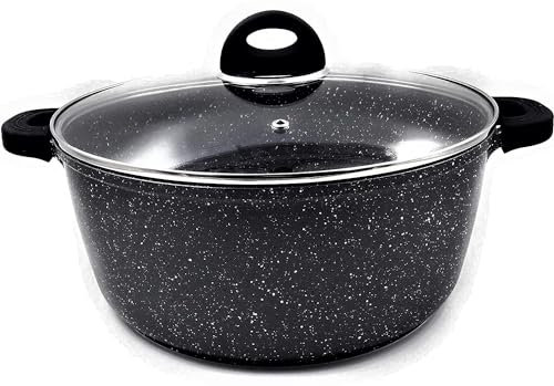 klaus faitout 6.8L Façon Pierre de Haute Qualités Antiadhésif avec Couvercle en Verre trempé Compatible Tous Feux 100% Induction gris Moucheté Ø 28 cm