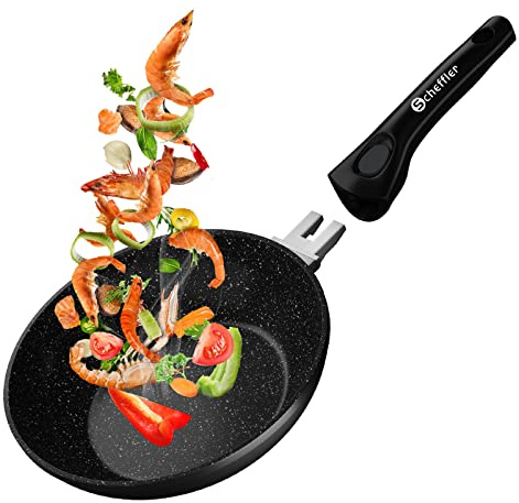 Scheffler Bratpfanne 24cm, Abnehmbarer Griff, Induktionstauglich, Beschichtet, Antihaft, Für Alle Herdarten