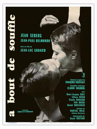 Breathless (Á Bout de Souffle) - Director Jean-Luc Godard - Screenplay Francois Truffaut - Vintage French Film Movie Poster c.1959 - Master Art Print (Unframed) 9in x 12in