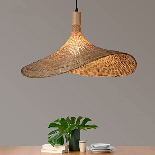 WUSFAR Lampadario A Cappello di Paglia in bambù Lampadari Creativi in ​​Vimini in Rattan Lampada A Sospensione Intrecciata Vintage Lampade A Sospensione per Interni Lampada in Stile Giapponese