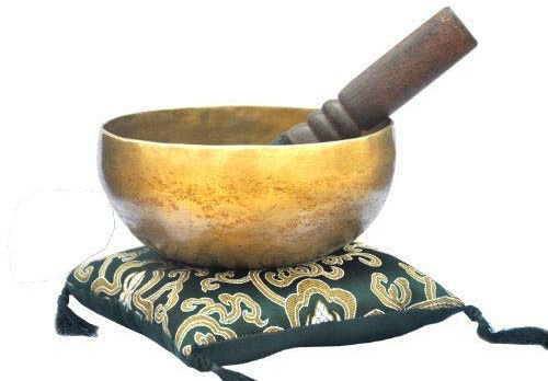 Cuenco tibetano de 7 pulgadas para meditación, hecho de 7 metales, cojín y gamuza de piel
