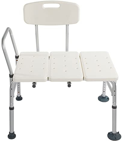 Ymlpre Bathtub Transfer Bench, Bath Shower Chair with Back and Height Adjustable Legs, Convertible to Right or Left Hand Entry, Durable Shower Bench for Bathtub, White Single Handrail