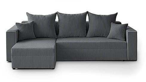 Mars Meble L-förmiges Lounge-Ecke Hamlet L-Form Corner Sofa aus Cordstoff universelle Schlafsofa inkl. Schlaffunktion Bettkasten, Farbe: Grau
