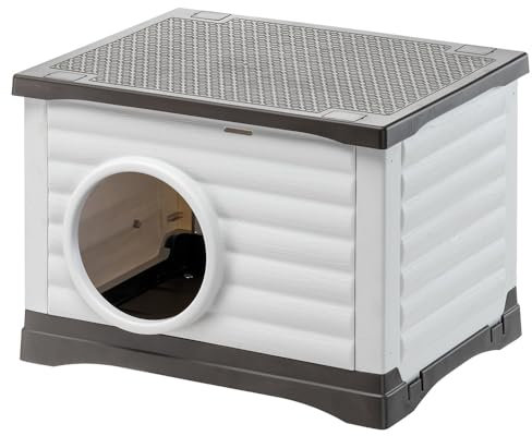 Ferplast - Hundehütte & Katzenzwinger Außenzwinger - Kaninchenhaus - Stabiler recycelter Kunststoff - PETVILLA 60, 54 x 43 x h 38,5 cm