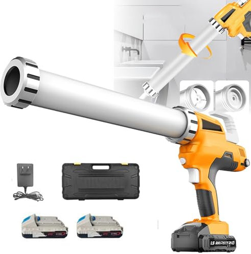YEHOZZ 21v Automatic Cordless Caulking Gun, Electric Caulking Gun, Battery Powered Caulk Gun with Nozzles Sealant Caulk Adhesive Gun 20 oz / 600ml