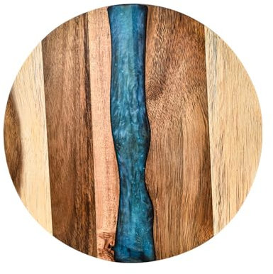 PTATT Round Wood Resin Serving Board,charcuterie Boards,Cutting Boards,Cutting Boards for Kitchen,Wood Cutting Board,Serving Platter,Cheese Board,Wooden Tray Blue