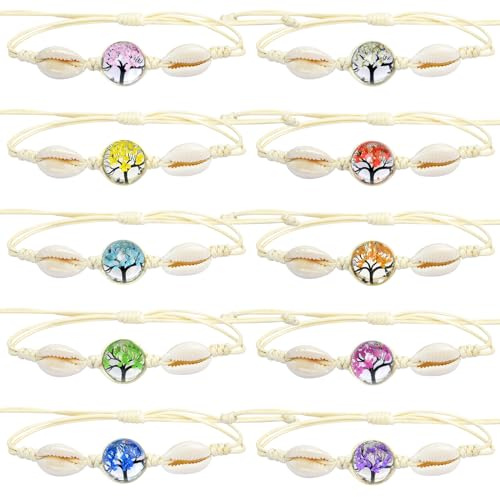 Cosswe Freundschaftsarmbänder für Mädchen,Baum des Lebens Muschel Geflochten Freundschaft Armbänder Verstellbare Freundschaftsarmband Bunte Gewebte Armbänder Handgefertigt Armband für Frauen Teenager