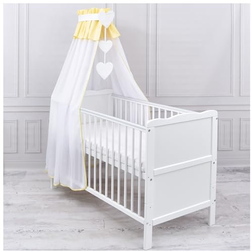 Generisch Baby Delux Babybett Himmel Betthimmel Chiffon Baldachin für Babybett Kinderbett Wiege Stubenwagen Himmelstange Applikationen Herz Deko (Gelb, ohne Himmelstange)