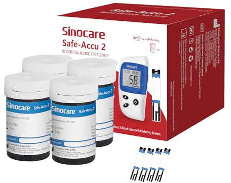 Sinocare 100PCS Safe Accu2 Blood Sugar Test Strips, only for Safe Accu2 Glucose Monitor, only 100PCS Safe Accu2 Diabetes Testing Strips, NO LANS. & GLUCOMETER