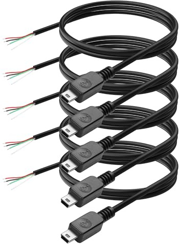 YAODHAOD Mini USB auf blankes Kabel 5 Stück, 1M 22 AWG 5V 3A, für USB Ausrüstung installiert oder Ersatz Reparatur DIY Kabel-1M/3.3FT (Datenkabel 24AWG, Mini Stecker)