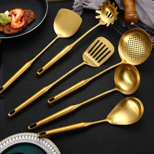 Set di cazzuola da cucina professionale in acciaio dorato, soluzione salvaspazio (#2)