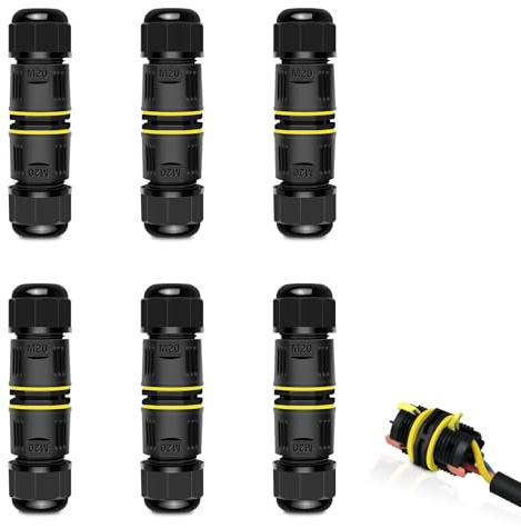 Junction Box Outdoor Waterproof Electrical Cable Connector,NineLeaf 6PK 3-PIN M20 Extension Electrical Cable Protector for Cable Diameter Ø5-12mm,for Outdoor Road Landscape Lights,External Cord Boxes