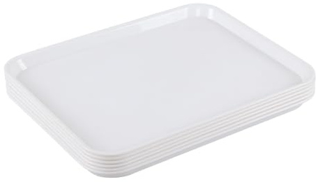 Knifefish 6 Packs Plastic Fast Food Serving Tray, 43 x 33.5cm Large Cafeteria Tray, White