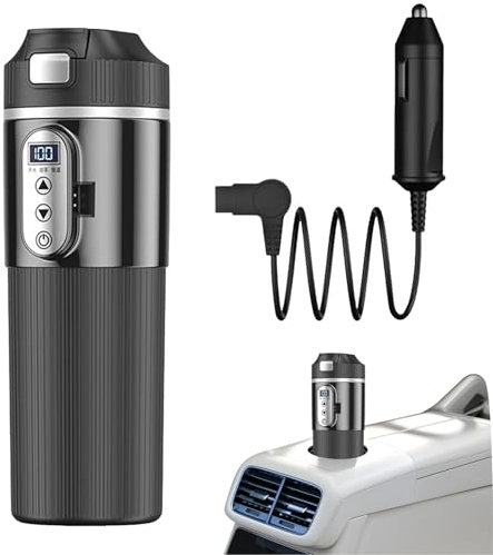 Maciun Elektrischer Auto-Heizbecher, Edelstahl, 12 V/24 V, Heizbecher, Auto-Heißwasserboiler, schwarzer Fahrzeug-beheizter Becher für Kaffee, Tee, Milch