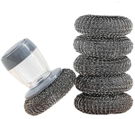 6 Stück Spülbürste, Spülbürste mit Spülmittelspender, Multifunktionale Reinigungsbürste mit Spülmittelspender, Befüllbare Spülbürste, Nachfüllbare Spülmittel, zum Reinigen Spülen (Stahldraht)