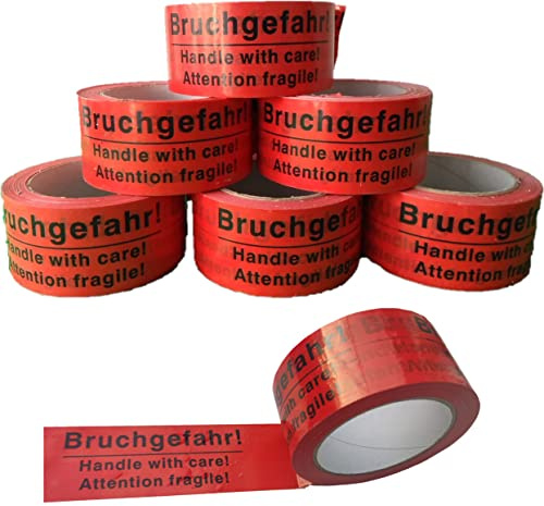 Generisch Bruchgefahr! (dreisprachig) PVC Paketklebeband 66m x 50mm Warn - Hinweisband, Packband, Industriequalität Deutsche Ware (6)