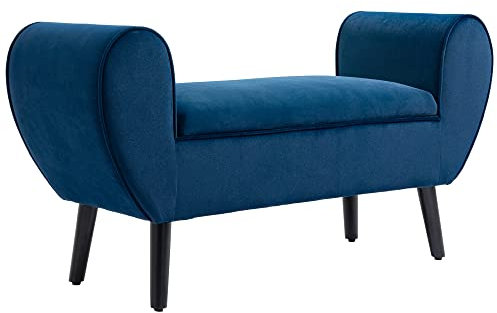 HOMCOM Sitzbank mit Stauraum Polsterbank mit Samtoptik, Gerollt Armlehne Bettbank mit Holzbeine, für Wohnzimmer Schlafzimmer Flur 118 x 42 x 66 cm, Dunkelblau
