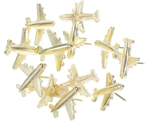 HOMSFOU Flugzeug Reißzwecken 12 Stück 3D Metall Goldfarbene Pinnnadeln Kreative Stecknadeln Für Pinnwände Fotowände Büro Schule Zuhause
