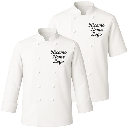 Ristohouse Giacca da Cuoco Unisex 100% Cotone Fresco – Manica Corta o Lunga – Con Bottone Estraibile o Clip – Personalizzabile con Ricamo – Vari Colori