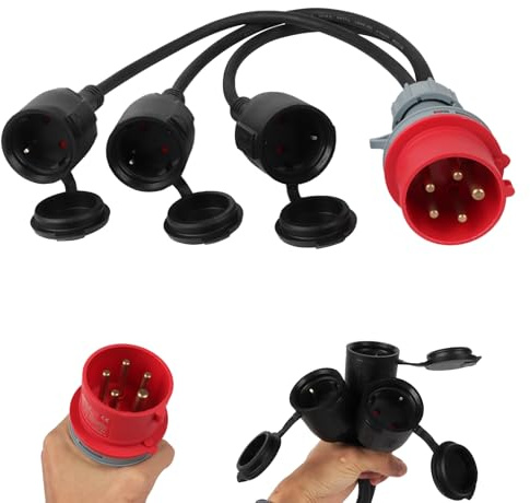 Ruaizel CEE Adapter Starkstrom 16A Stecker auf 3 X 230 V kupplung 400V, 3 x 2.5 mm², 5-polig, Starkstrom Verteiler Camping, CEE-Adapterleitung für Industrie, Außen (A-Schwarz)