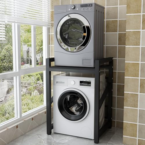 TWSOUL Estantería para lavadora, altura ajustable, torre de lavado con espacio para dos electrodomésticos, secadora para lavadora, negro