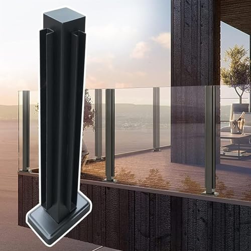 Poteau de balustrade en verre noir – 105 cm de haut avec pince d'angle pour bois/plastique – Système de garde-corps en verre pour terrasses et patios modernes
