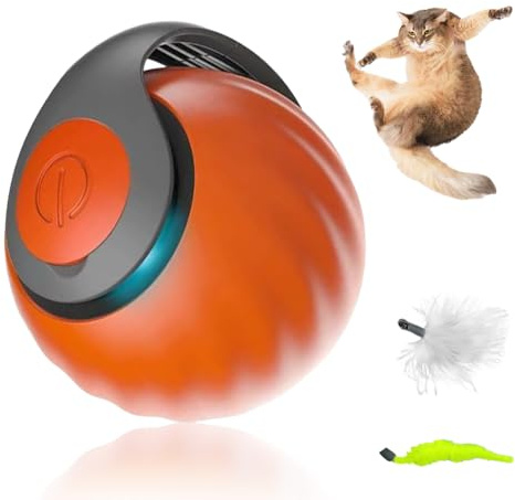Interaktives Katzenspielzeug Selbstbeschäftigung, 2025 Neu Katzenspielzeug Elektrisch, 2 Modi Katzenball Elektrisch mit LED Licht Speedy Tail 3.0 Elektrisch Pet Ball für Katzen Hunde (Orange, 1)