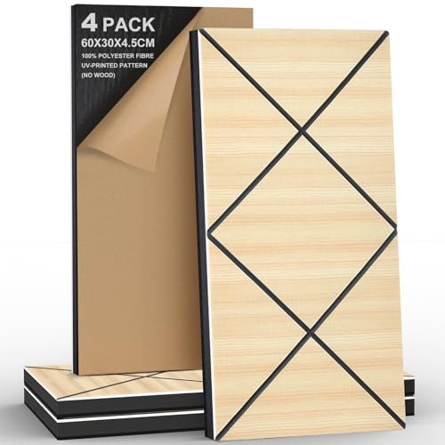 JBER 4-pack akustiska skumpaneler, självhäftande ljudisolerande paneler för väggar, 3D perforerade treskikts polyesterfiber dekorativa väggpaneler för inspelningsstudio, kontor, hem, 60 × 30 × 4,5 cm
