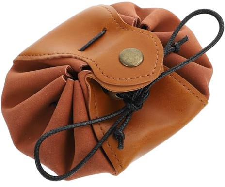 VERDANVERSE Vintage Würfelbeutel aus Pu Leder Münzgeldbörse mit Kordelzug Einfache Handhabung und Multifunktionale Aufbewahrung für Münzen und Schmuck Braun