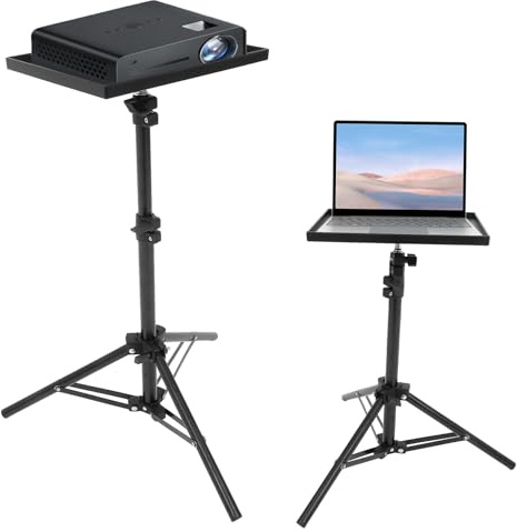 Veemoon Small Projector Stand Tripod with Tray, Adjustable Laptop Tripod Holder - Portable Floor Projector Shelf for Home Theater & Office (Max Height 44. 88 Inch, Load 4.4lbs, Tray Size 7.09 X 9.8)