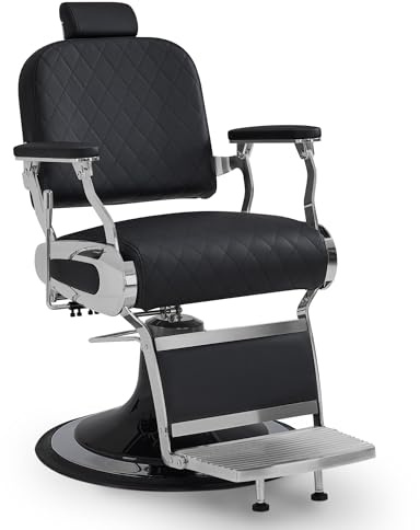 Barberpub Friseurstuhl mit Kopfstütze Kippbar, Friseureinrichtung mit Hydraulikpumpe 360° Drehbar, Bedienungsstuhl Höhenverstellbar, Barber Stuhl Friseurstühle Kunstleder, 3855EY (Silber-Weiß)